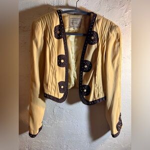 Double D Ranch Gold Tan Studded Blazer Jacket Brown Detailing cropped western M